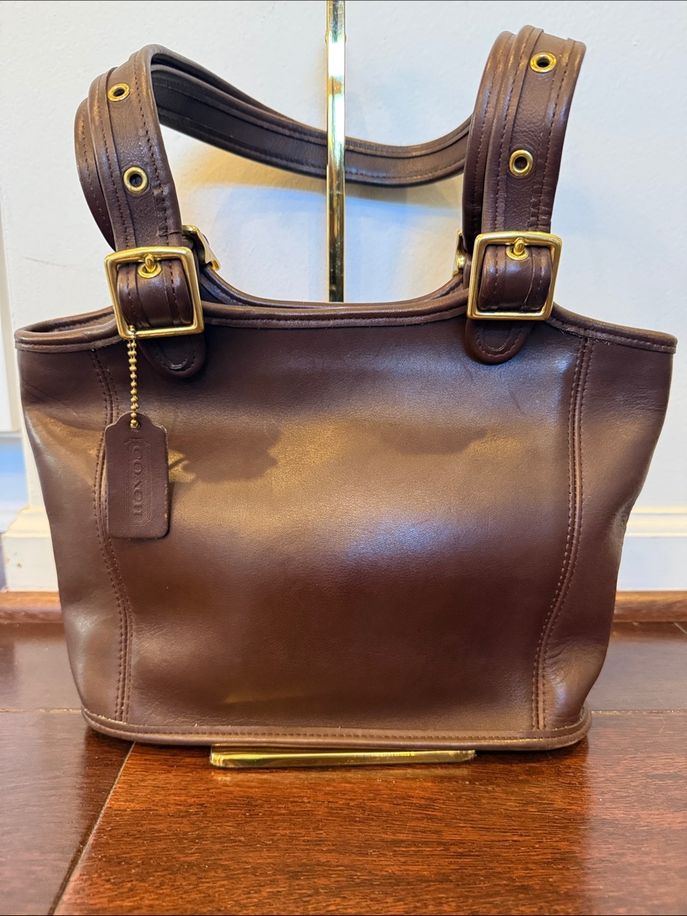Coach Brown Leather Shoulder Bag with Gold Hardware